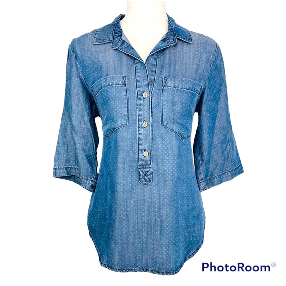 Anthropologie CLOTH & STONE S tencel denim dot top